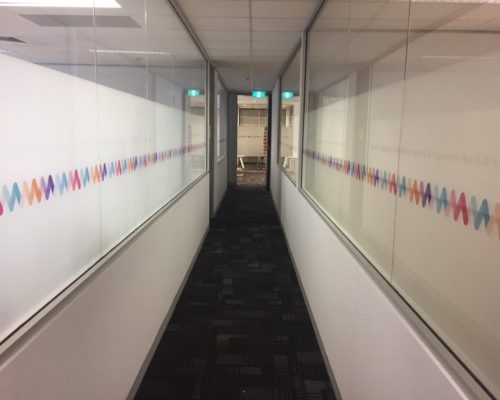 graphic glass services hallway print